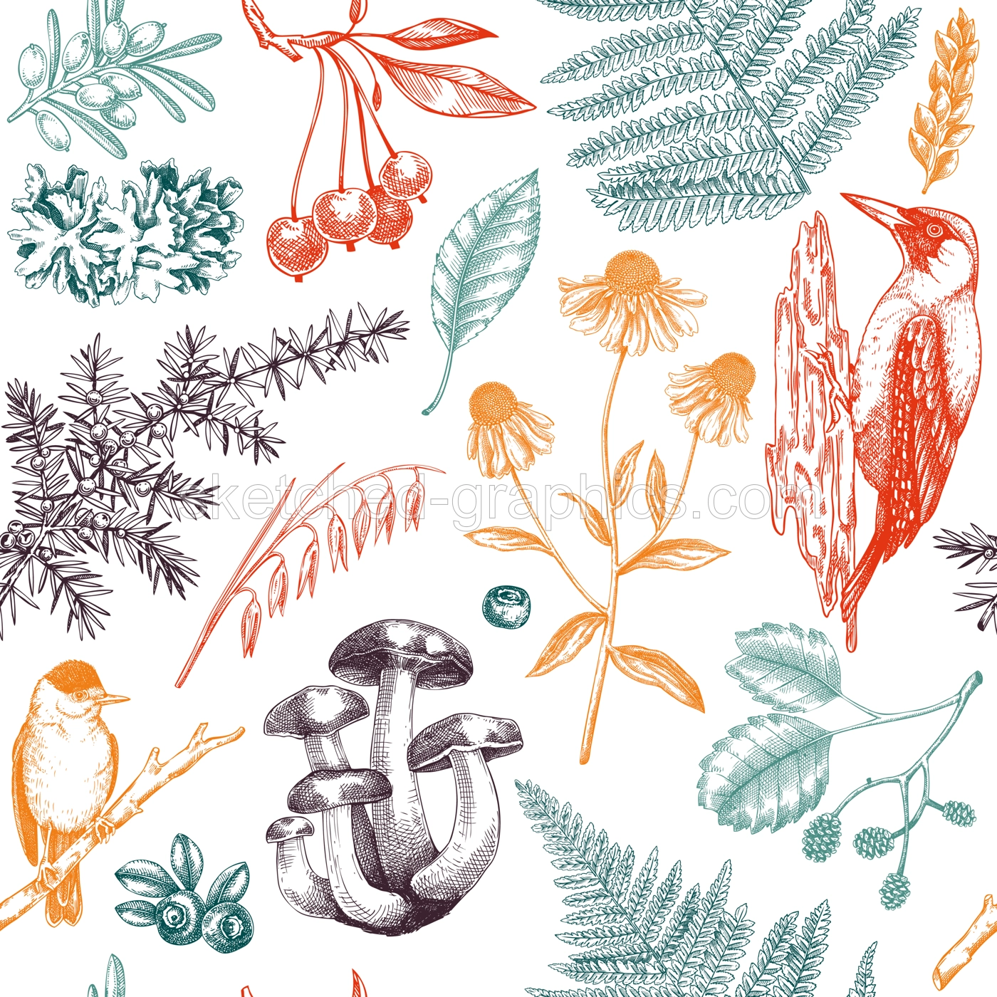Autumn nature background. Fall leaves seamless pattern. Hand drawn vector illustration. Not AI generated Illustration